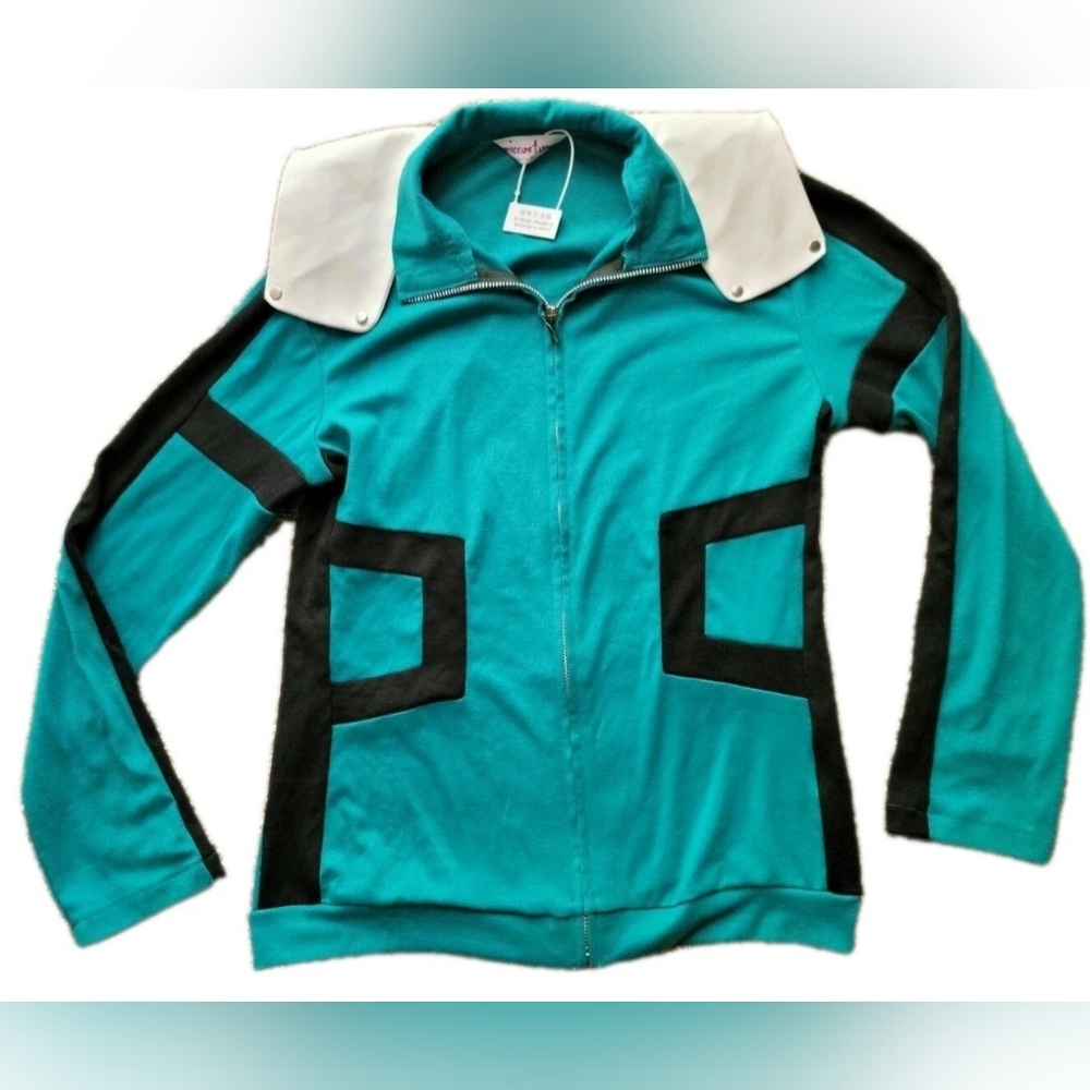 Miccos Tumes Teal Blue & Black Women's Bomber Jacket Size Small New